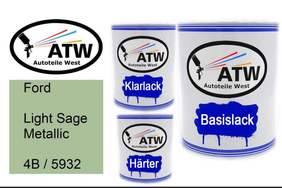 Ford, Light Sage Metallic, 4B / 5932: 1L Lackdose + 1L Klarlack + 500ml Härter - Set, von ATW Autoteile West.